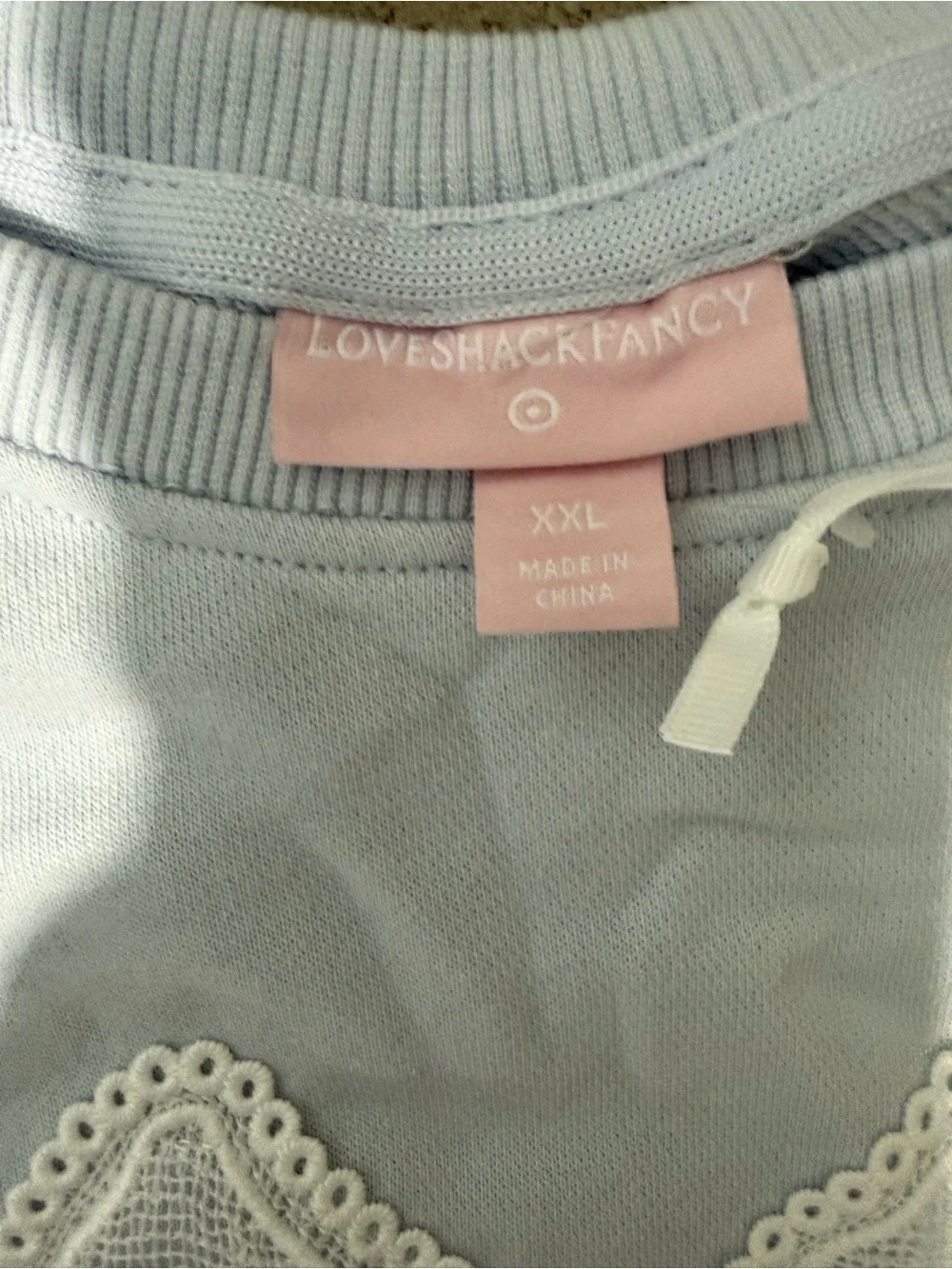 LoveShackFancy Kids Pastel Blue Sweater with Lace Bow Appliqué